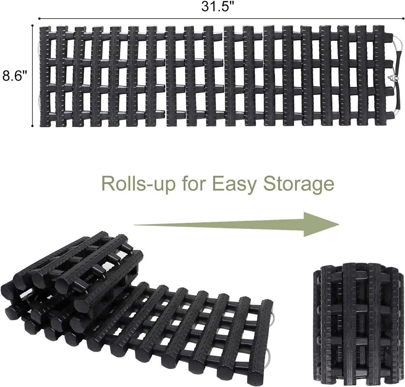 Reliancer 2PC Traction Tracks Mats TPR 31.5 L Tire Recovery Track Pad Roll Car Vehicle Tyre Traction Boards Tire Ladder Track Grabber Auto Emergency Traction Aid w/Bag for Off-Road Mud Snow Ice Sand